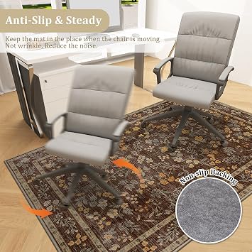 chakme Office Chair Mat for Hardwood Floor, 48x36 Easy Glide Computer Desk Mat Protector for Rolling Chair Under Desk Rug Nonslip Backing, Machine Wash, (Floral)