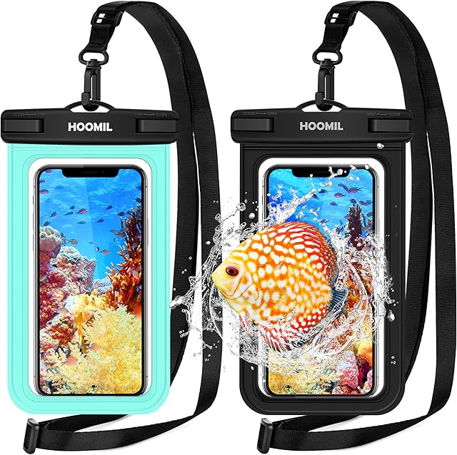 HOOMIL Waterproof Phone Case, 2-Pack Universal IPX8 Waterproof Pouch Dry Bag with Lanyard for iPhone 11/12/12 Pro Max, iPhone 7/8/SE 2020/SE 2022, iPhone 13/13 Pro/13 Pro Max etc - Black & Green