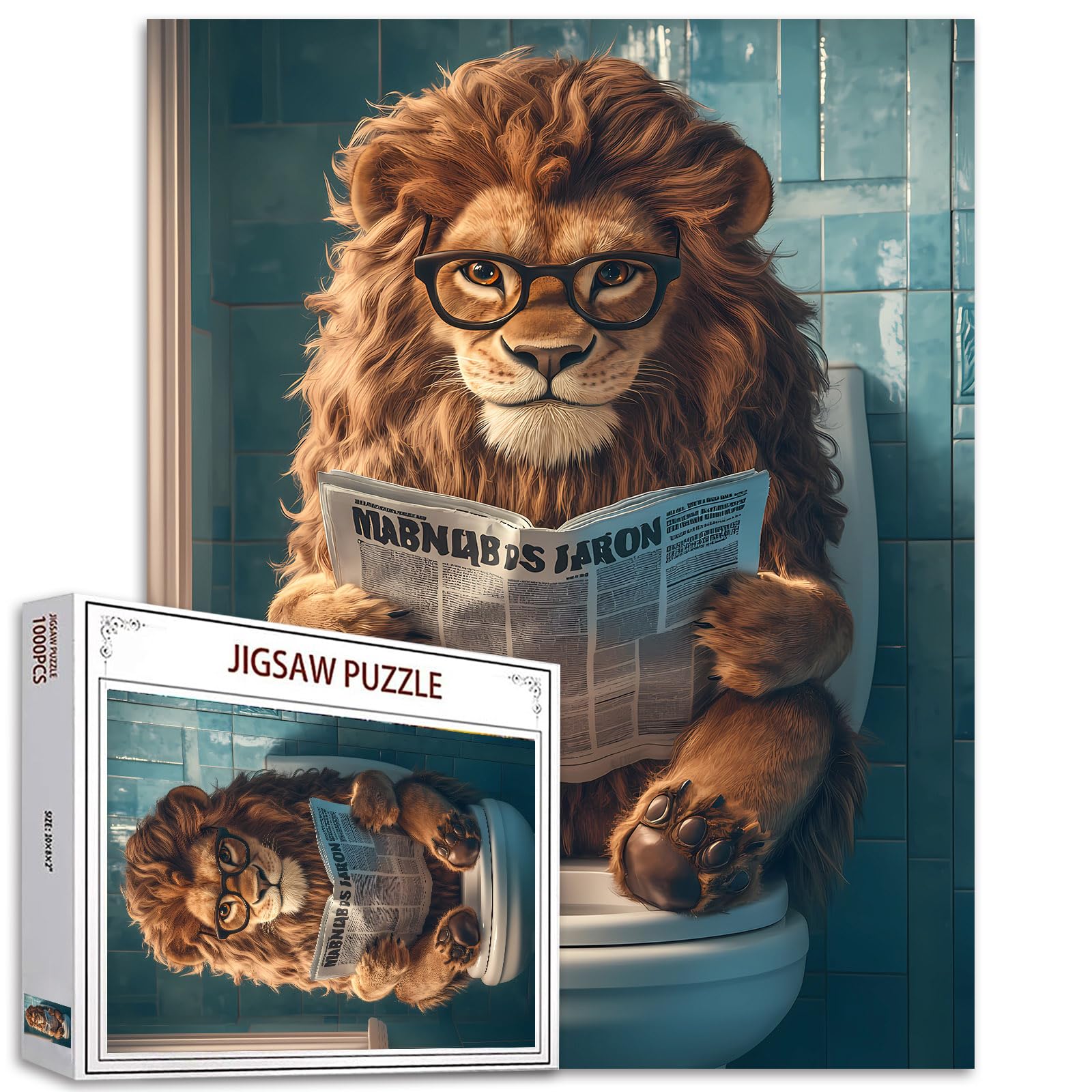 Lion Go Toilet 1000 Piece Jigsaw Puzzles for Adults Wildlife See Newspaper Puzzles Animal Go Toilet Puzzle Challenging Family Activity Games DIY Craft Puzzle for Home Decor Gifts