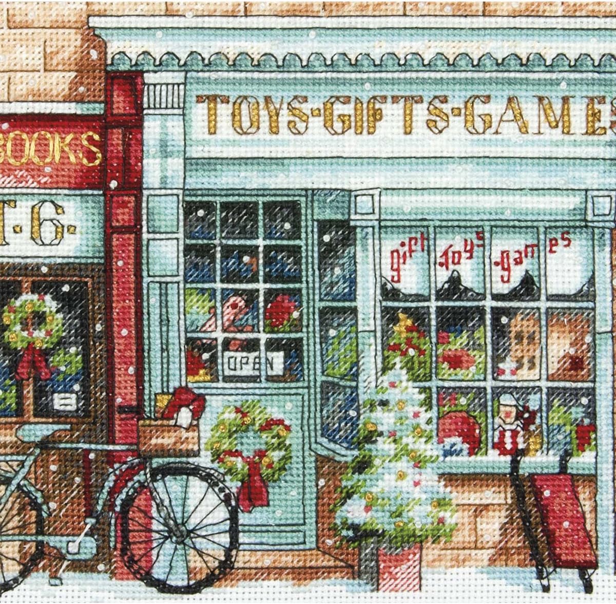 Gold Collection Counted Cross Stitch Kit, Toy Shoppe Christmas Cross Stitch, 18 Count White Aida, 6'' x 6''