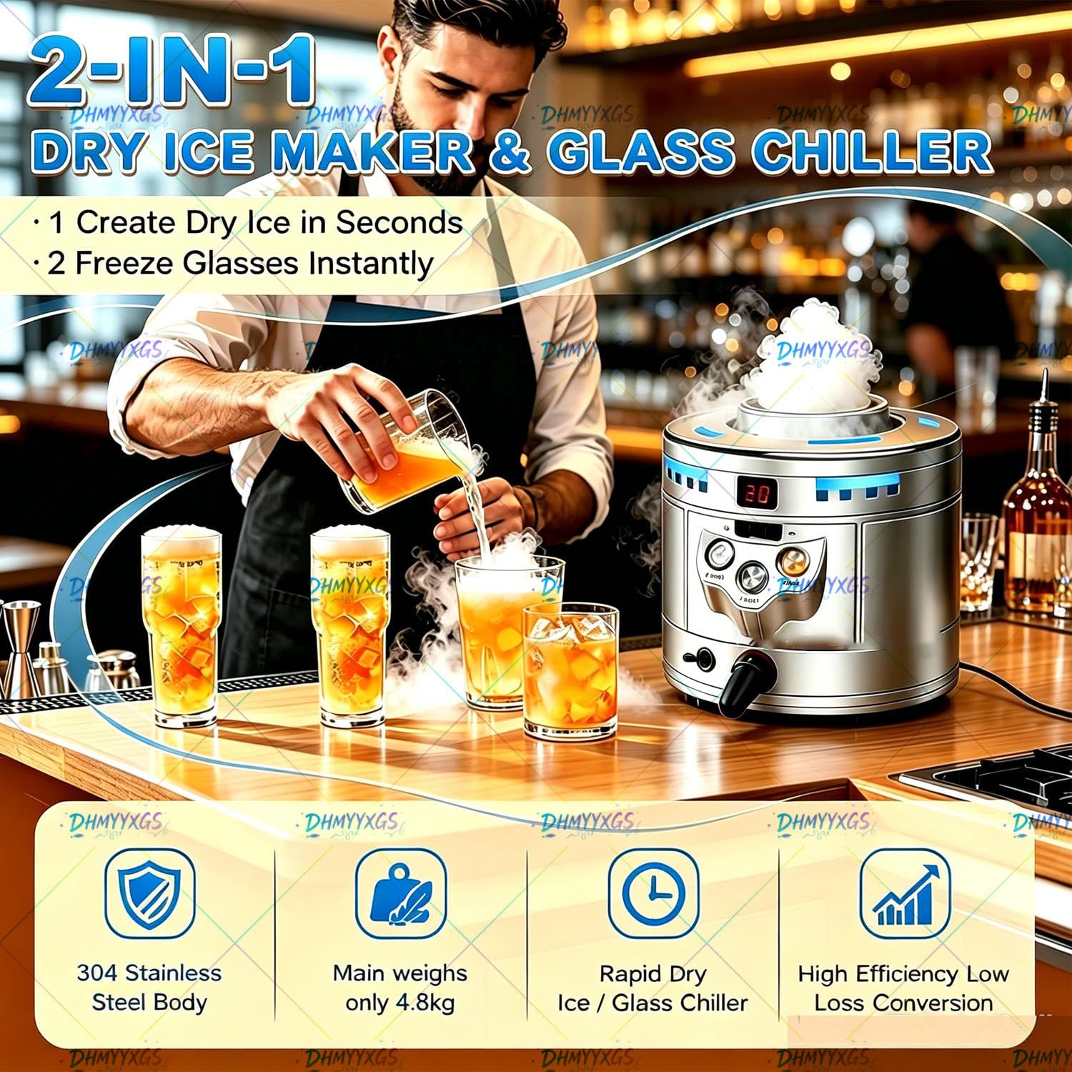 Produttore Ghiaccio Secco E Refrigeratore Combinato, Funzionamento Efficiente E Facile Usare,Costruzione Robusta in Acciaio Inox,per Feste,Catering E Locali per Somministrazione Bevande