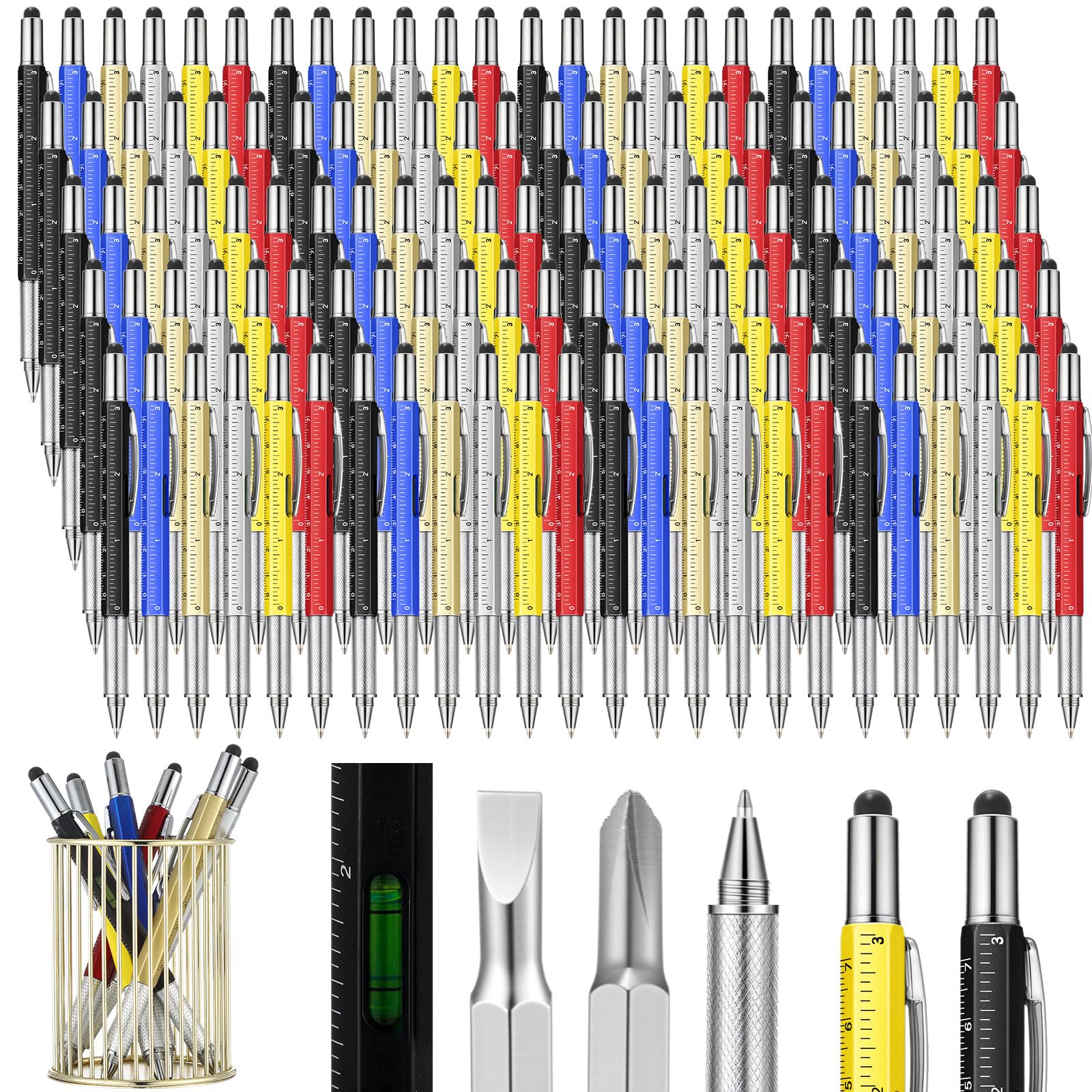 Honoson 120 Pcs Tool Pen with Ruler Fresh Color, 6-in-1 Multitool Pens