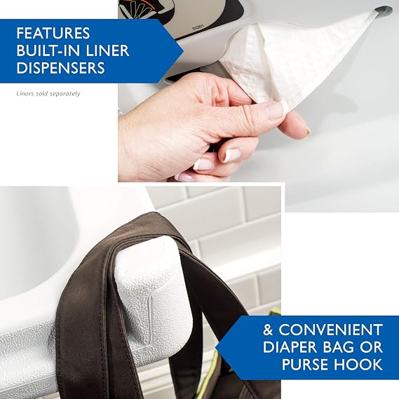 SafetyCraft Horizontal Wall-Mounted Baby Diaper Changing Station - Easy to Clean, High-Density Polyethylene w/Heavy Duty Steel Hinge - Built-in Liner Dispenser for Hooking Purse or Bag, Light Gray