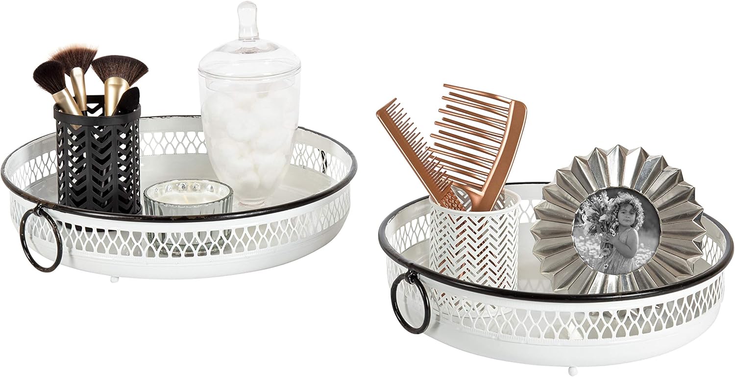 Kate and Laurel Madigan Decorative Tray Set, Set of 2, White and Black, Rustic Farmhouse Inspiration