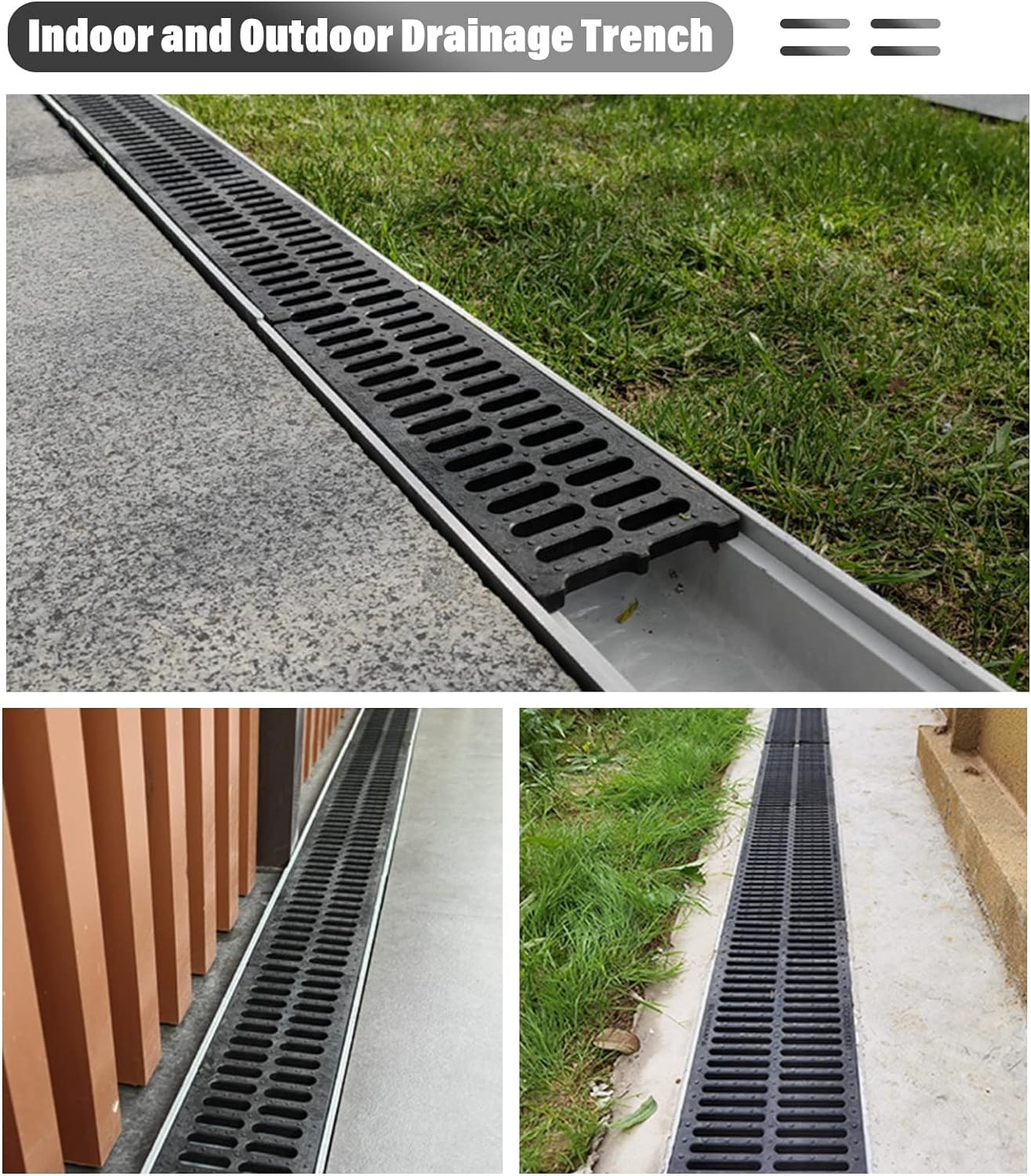 Canalones de Drenaje, Kits de Drenaje for Patios Exteriores/Tapas de alcantarillado con Rejillas, colectores de Agua de Lluvia de Perfil bajo