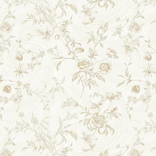 Heroad Papel tapiz vintage de campo francés, color beige, neutro, floral, bohemio, papel de contacto extraíble para despegar y pegar, papel de pared