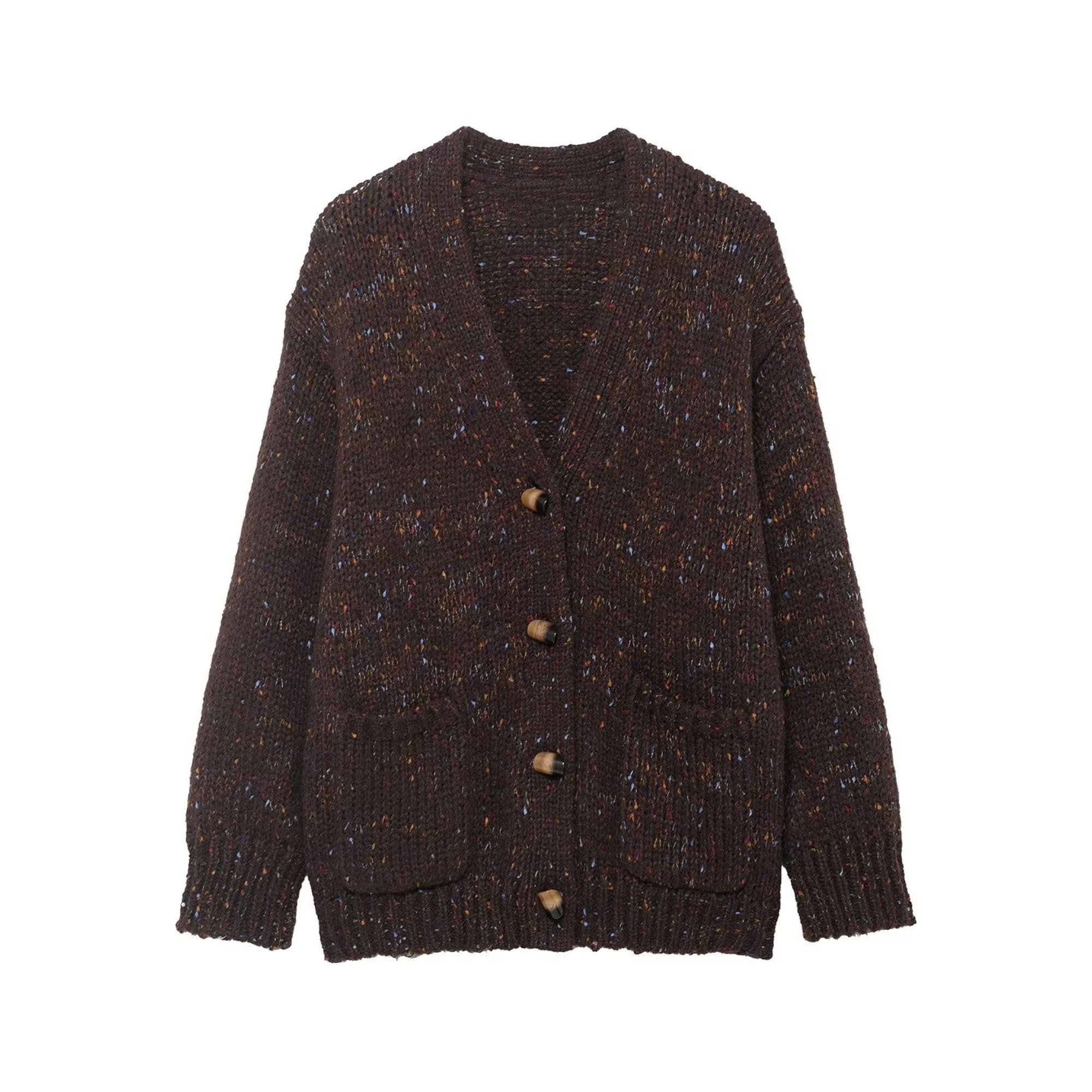 Xunger Womens Oversized Retro Polka Dot Knit Cardigan Soft Loose-Fit Long Sleeve Open Front Coat with Pockets