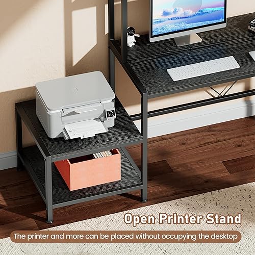 Miniatura 3 de ALLSTAND Escritorio para computadora con soporte de impresora y gabinete, escritorio de juegos de 69 pulgadas con luces LED y tomas de corriente,