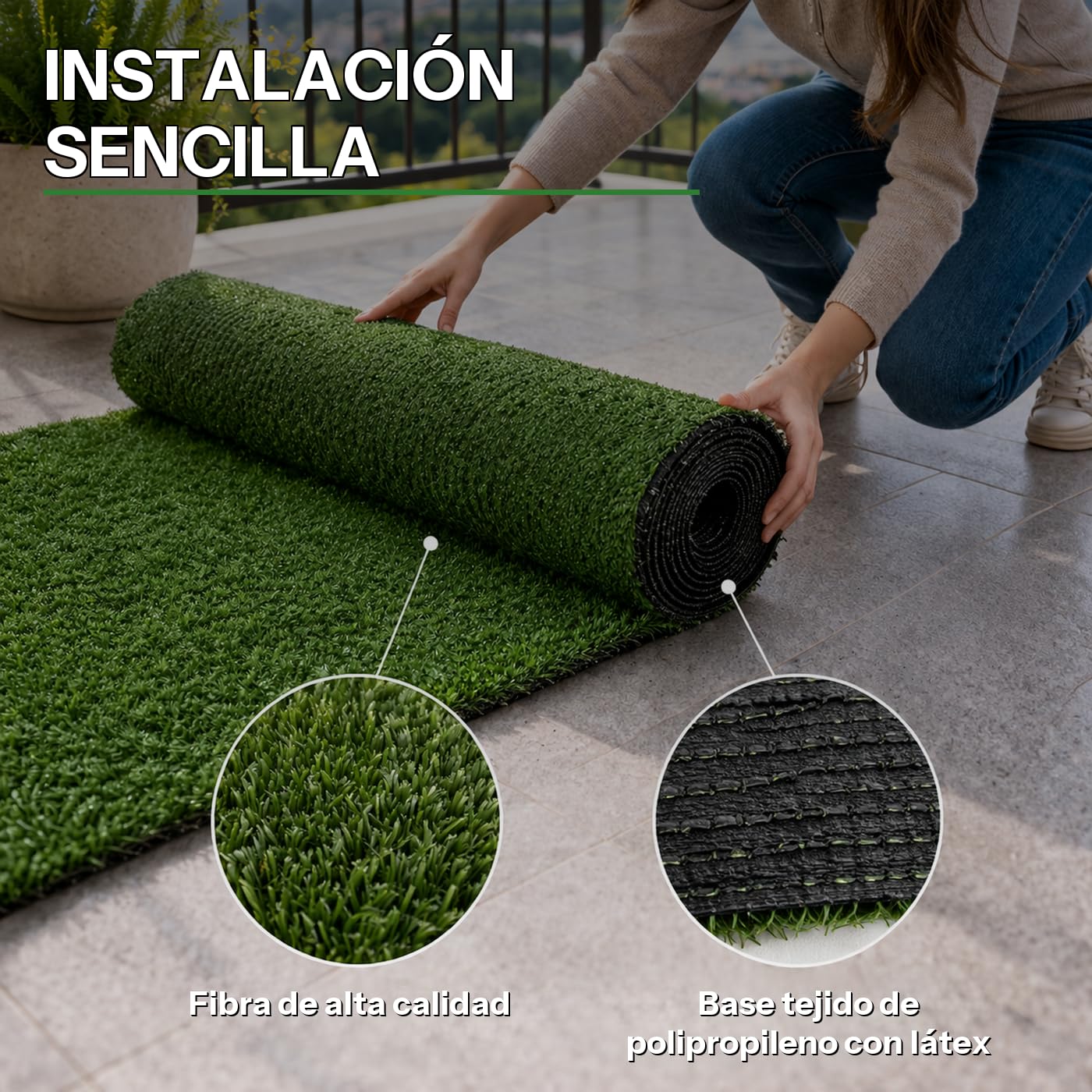 Rollo Césped Artificial 5 mm 2 x 5 m (10 m²), Alfombra Sintética para Interiores y Exteriores, Terrazas, Balcones y Jardín