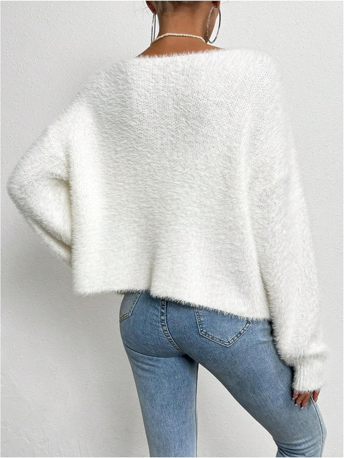MakeMeChic Women's Faux Fur Pearl Fuzzy Cardigan Sweater Open Front Long Sleeve Outerwear - Image 3