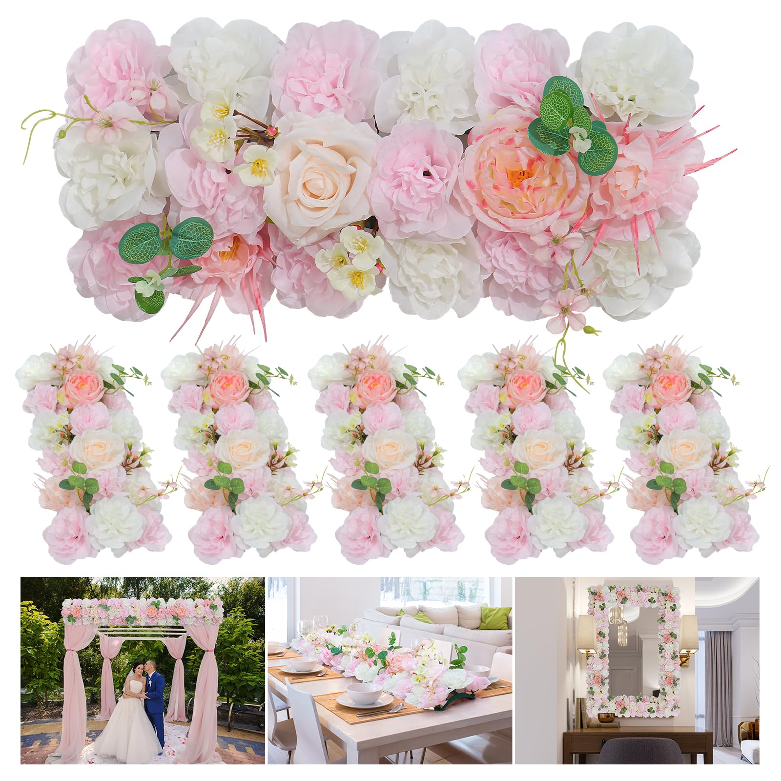 Wedding Arch Artificial Flowers Light Pink - 6pcs Faux Floral Swags Rose Silk Peony Realistic Arch Faux Plastic Arrangement for Romantic Wedding Wall Reception Ceremony Welcome Sign Decoration