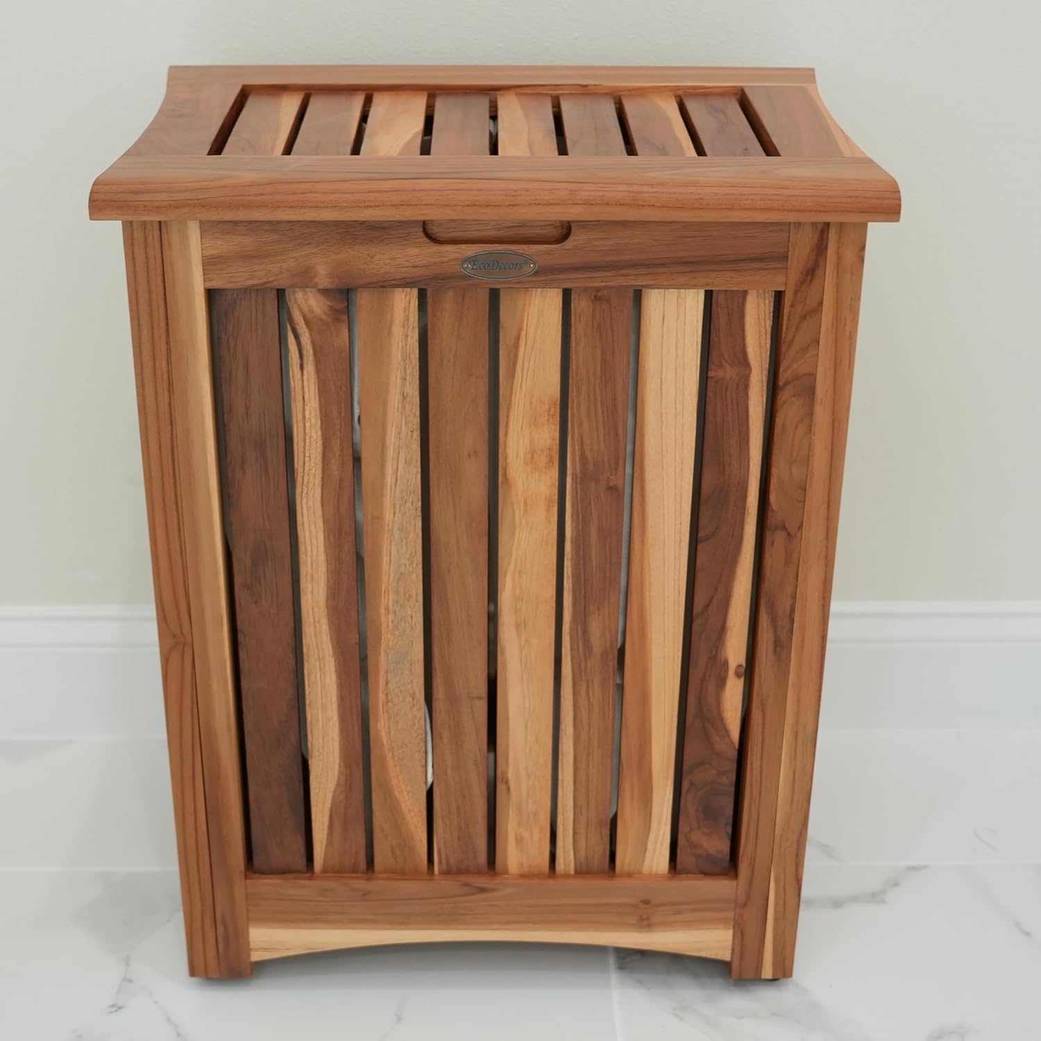EcoDecors H-004 Teak Solid Hamper in Natural Teak, 18 inch W x 12 inch D x 16 inch H