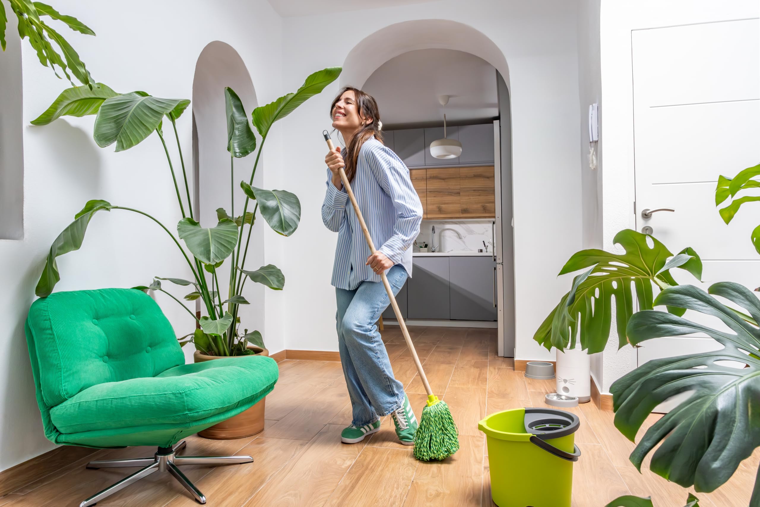Bayeco Fregona Secafácil Hilos 100% Microfibra Absorción Limpieza Superior Ligera Mojada Resistencia Durabilidad Verde