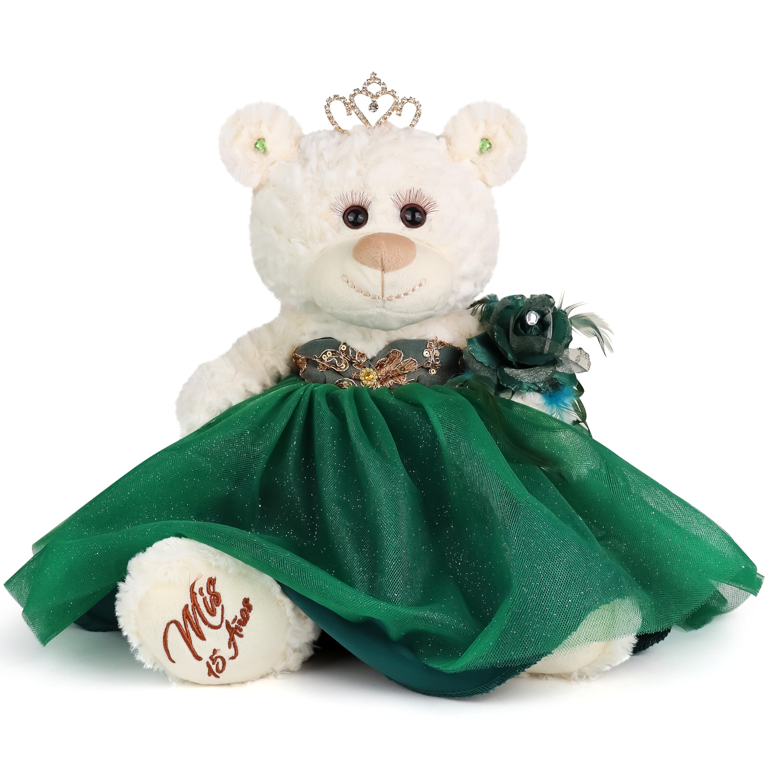KINNEX COLLECTIONS SINCE 1997 Quitte Anos Teddybär mit Kleid Stickerei Mis 15 Anos Mittelstück (ohne Ständer) B09631-33G-N (Smaragdgrün), 30,5 cm