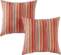 Greendale Home Fashions 17x17 Outdoor Throw Pillows, 2-Pack Coral Stripe - Weatherproof Polyester, Recycled Plush Fill