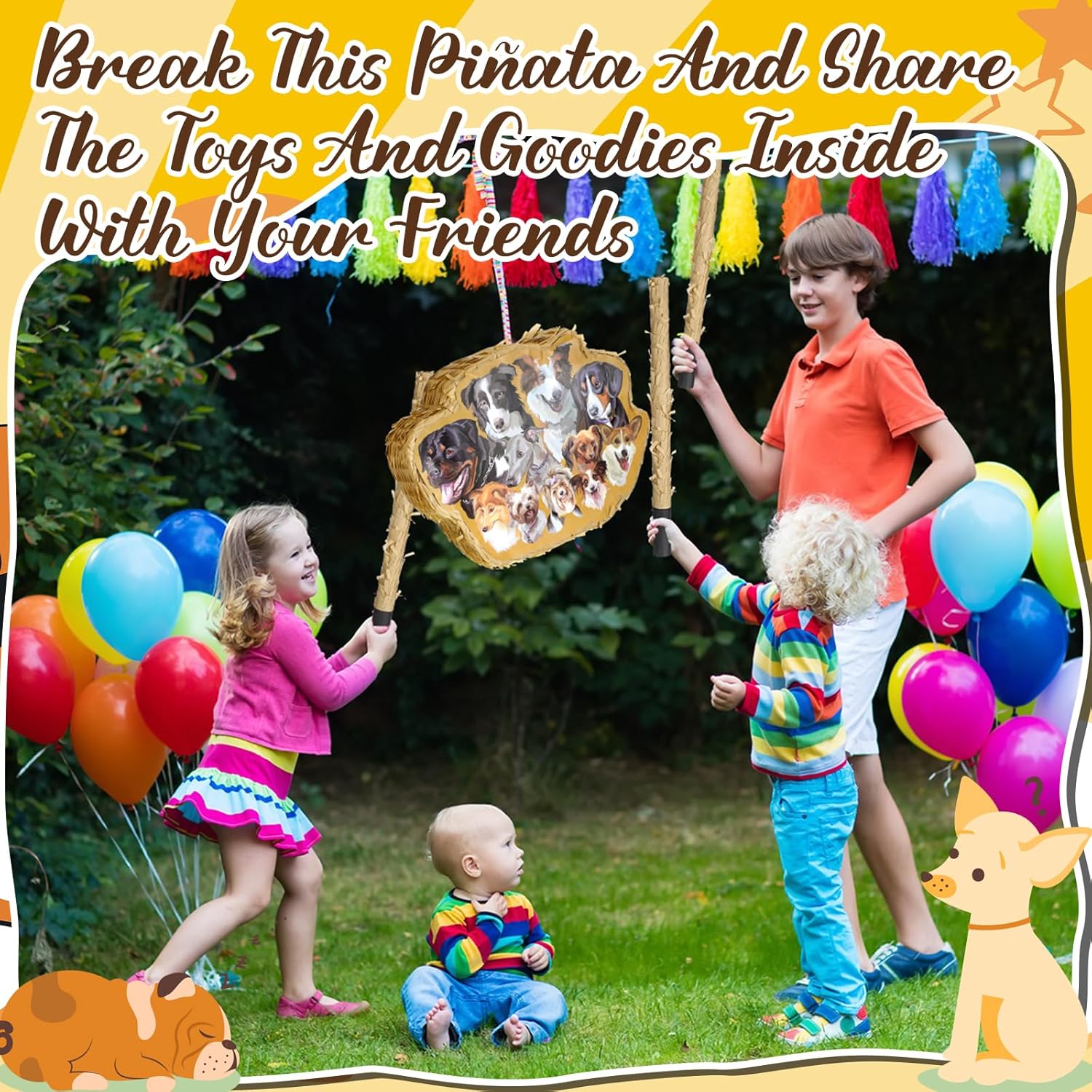 Syhood 52 Pcs Dog Party Favors for Kids Set Dog Piñata for Birthday Party Include Piñata Stick Blindfold Mask Confetti 12 Slap Bracelets 12 Dog Figures Dog 12 Sheets Sticker 12 Straws for Girl Boy