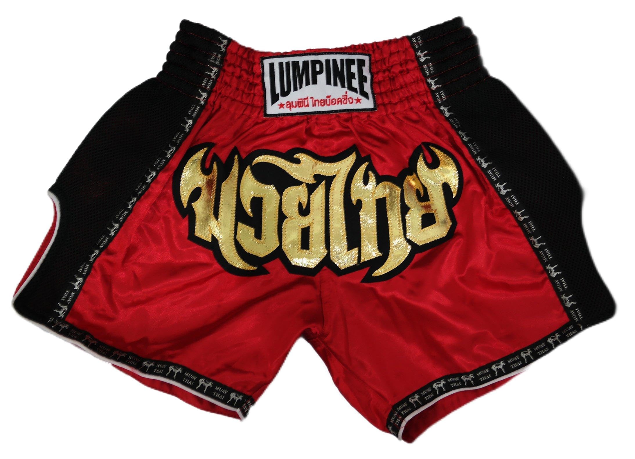 LumpineeRetro Original Muay Thai Shorts for Kick Boxing Fight LUMRTO-010 (L, Red)