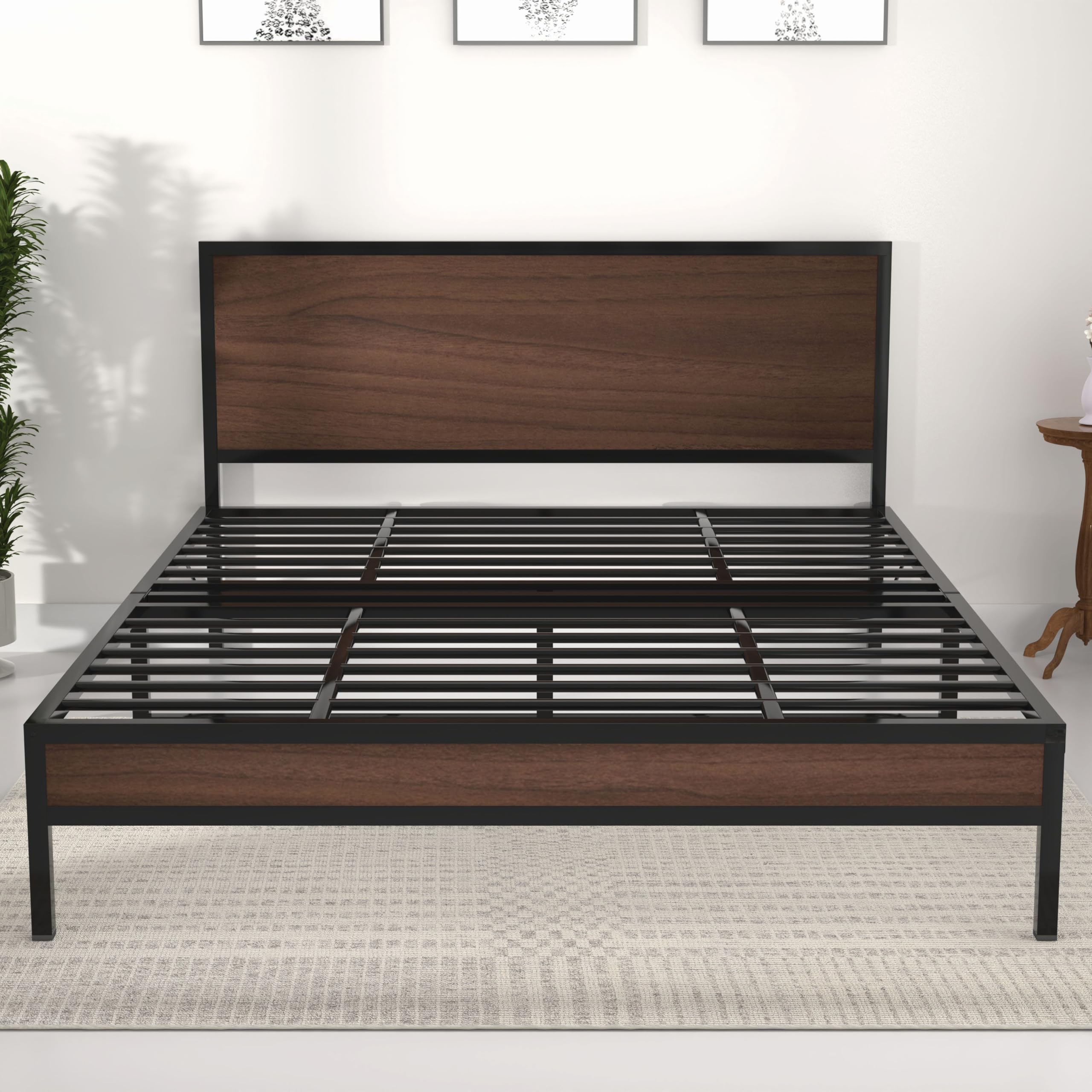 Queen Size Bed Frame | Noise-Free | No Assembly Required | Modern Minimalist Design | (American Oak, Queen)-image-9