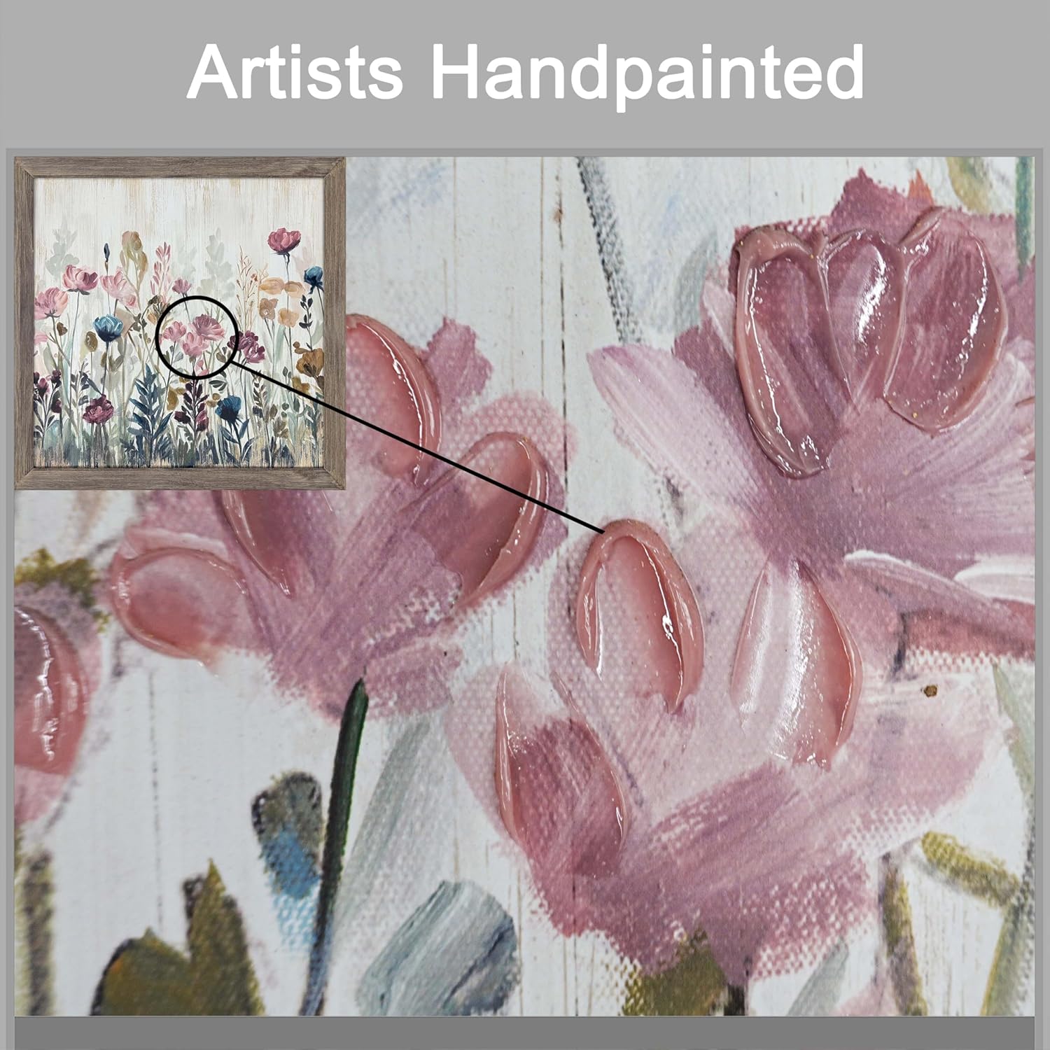 Vintage Blossom Flower Wall Art: Abstract Framed Floral Painting Rustic Colorful Botanical Picture Artwork Farmhouse Wood Home Decor for Living Room