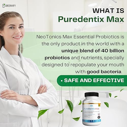 Miniatura 7 de DentimPure Max Suplemento probiótico extra fuerte con 40 mil millones de UFC  Apoya los dientes, las encías, los oídos, la nariz, la garganta y la
