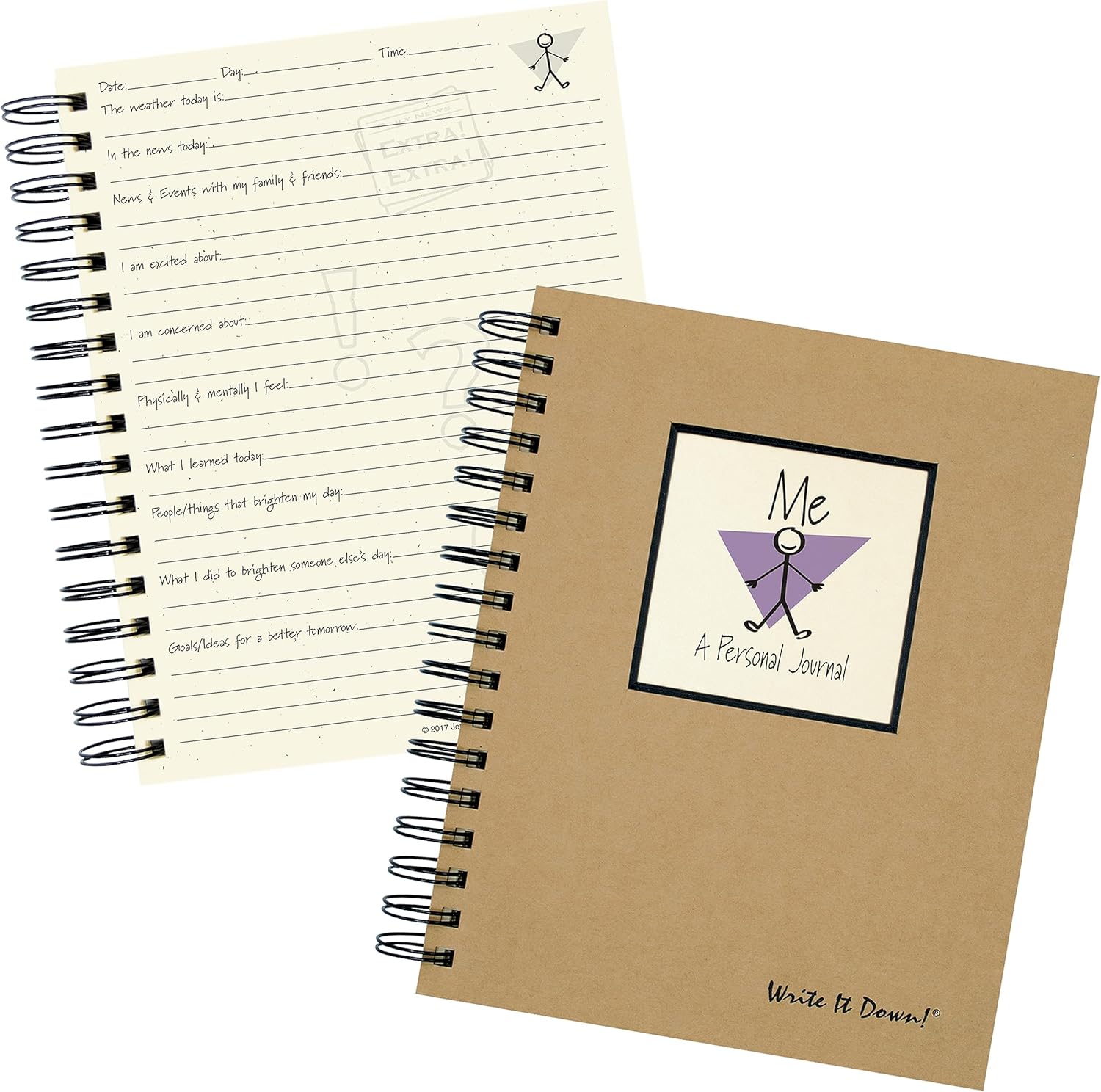 Write it Down series by Journals Unlimited, Guided Journal, Me, A Personal Journal, Full-size 7.5"x 9", Kraft Hard Cover, Made in USA
