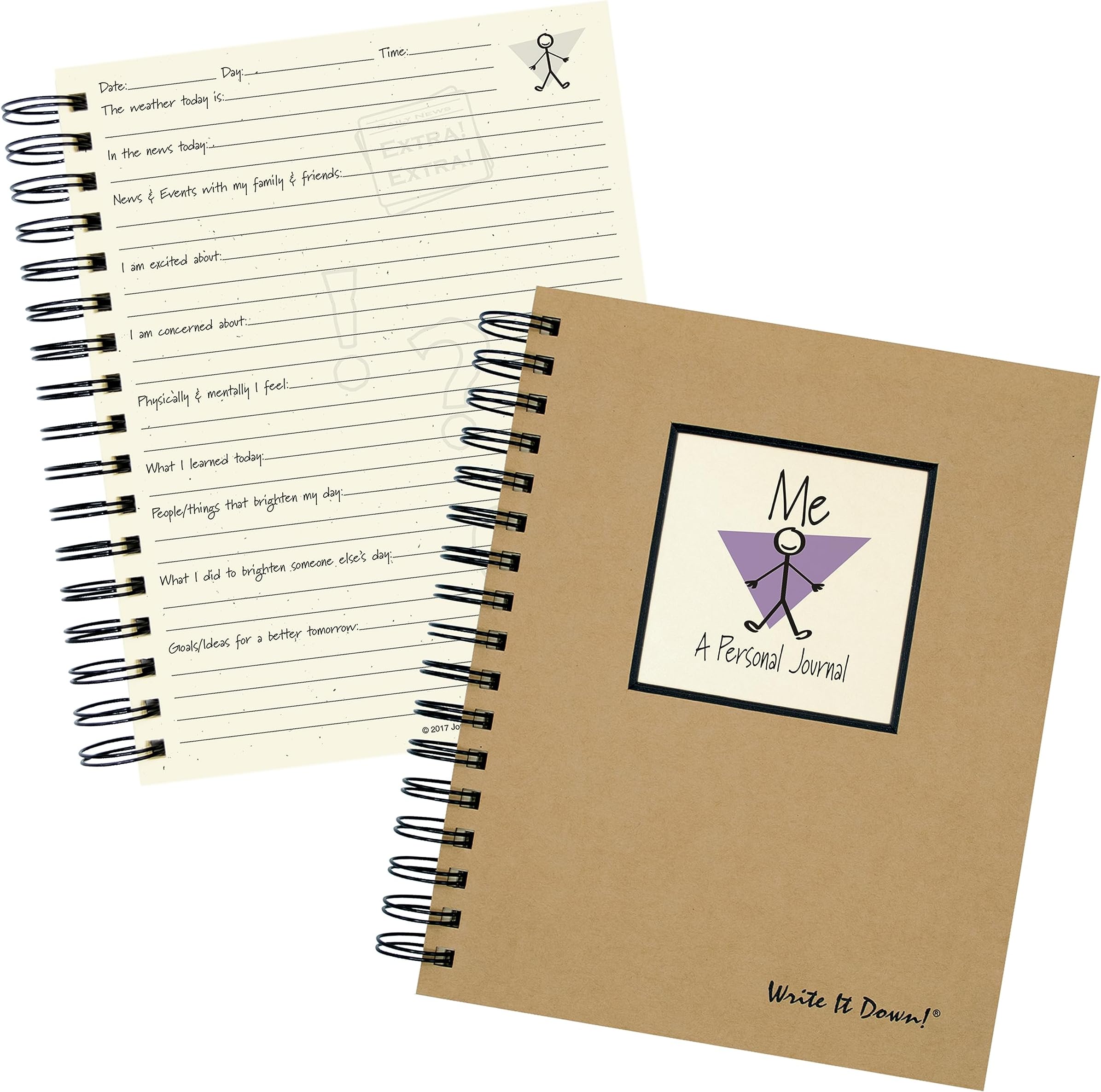 Write it Down series by Journals Unlimited, Guided Journal, Me, A Personal Journal, Full-size 7.5"x 9", Kraft Hard Cover, Made in USA