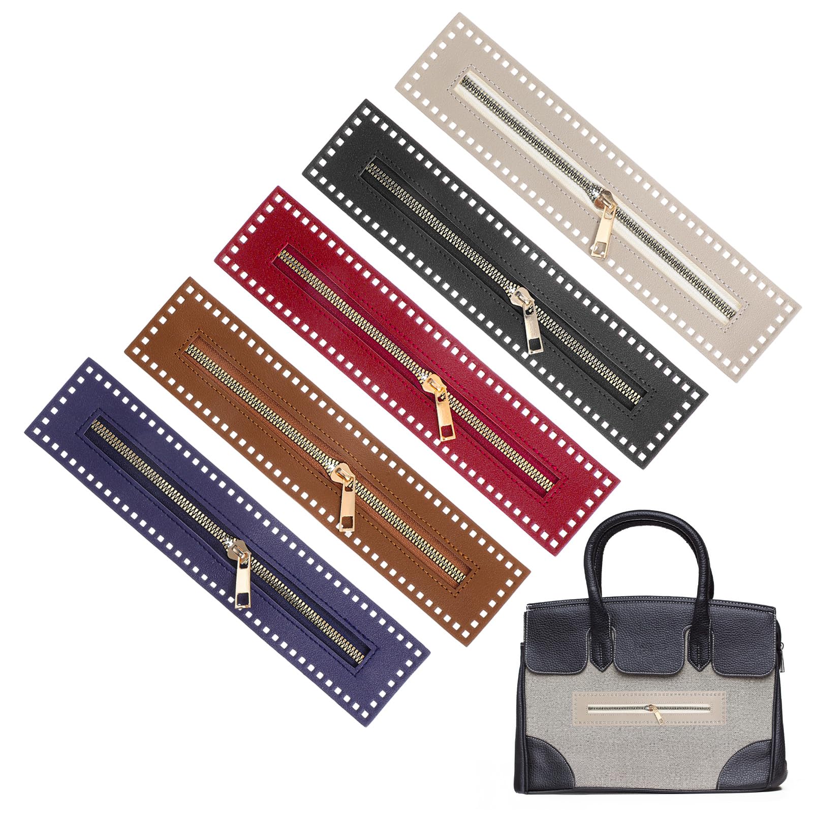 5 PCS Crochet Zipper with Holes, Multicolor Heavy Duty Zippers for Sewing, Simple Beautiful Zippers for Crochet Bags DIY Purse Handicraft Sewing