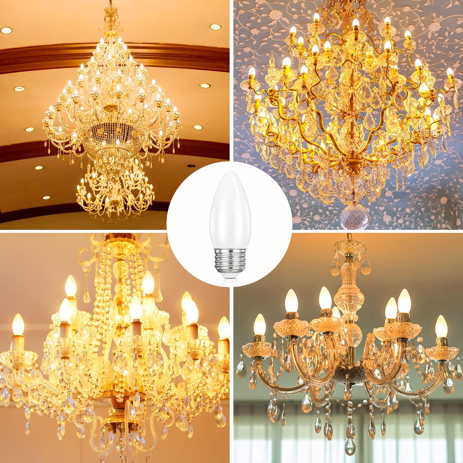 Hola LED Chandelier Bulb Dimmable Lamp Bulb E26 Base, 360 Beam Angle UL Listed Warm 2700K LED Filament Bulb, Frosted Glass, 4.5W 400 Lumens, 6 Pack