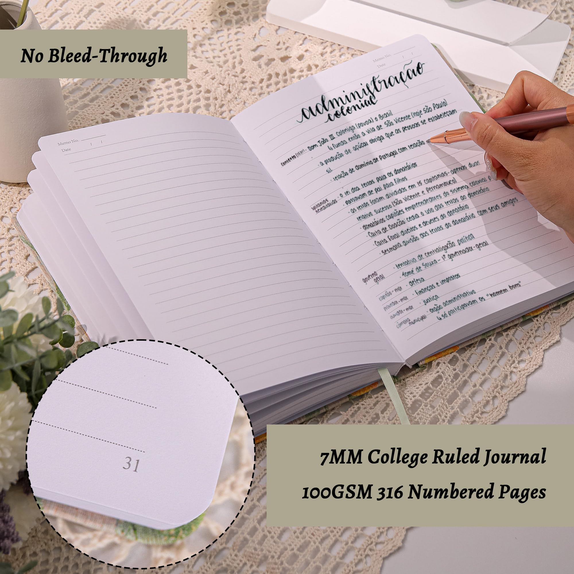 TIEFOSSI Lined Journals for Writing Aesthetic Floral Notebook College Ruled Notebook A5 Hardcover Notebooks for Women & Girls - Image 4