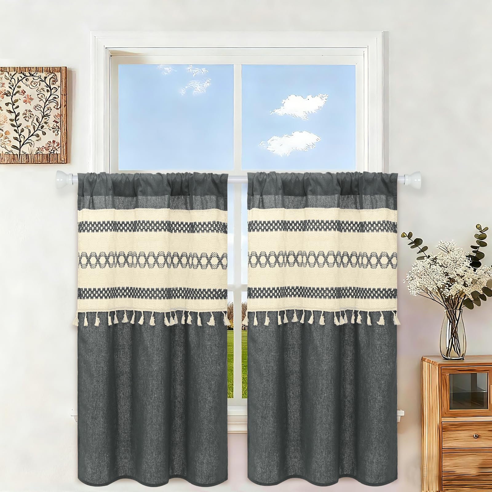 FRAMICS Farmhouse Kitchen Curtains Linen Cafe Curtains