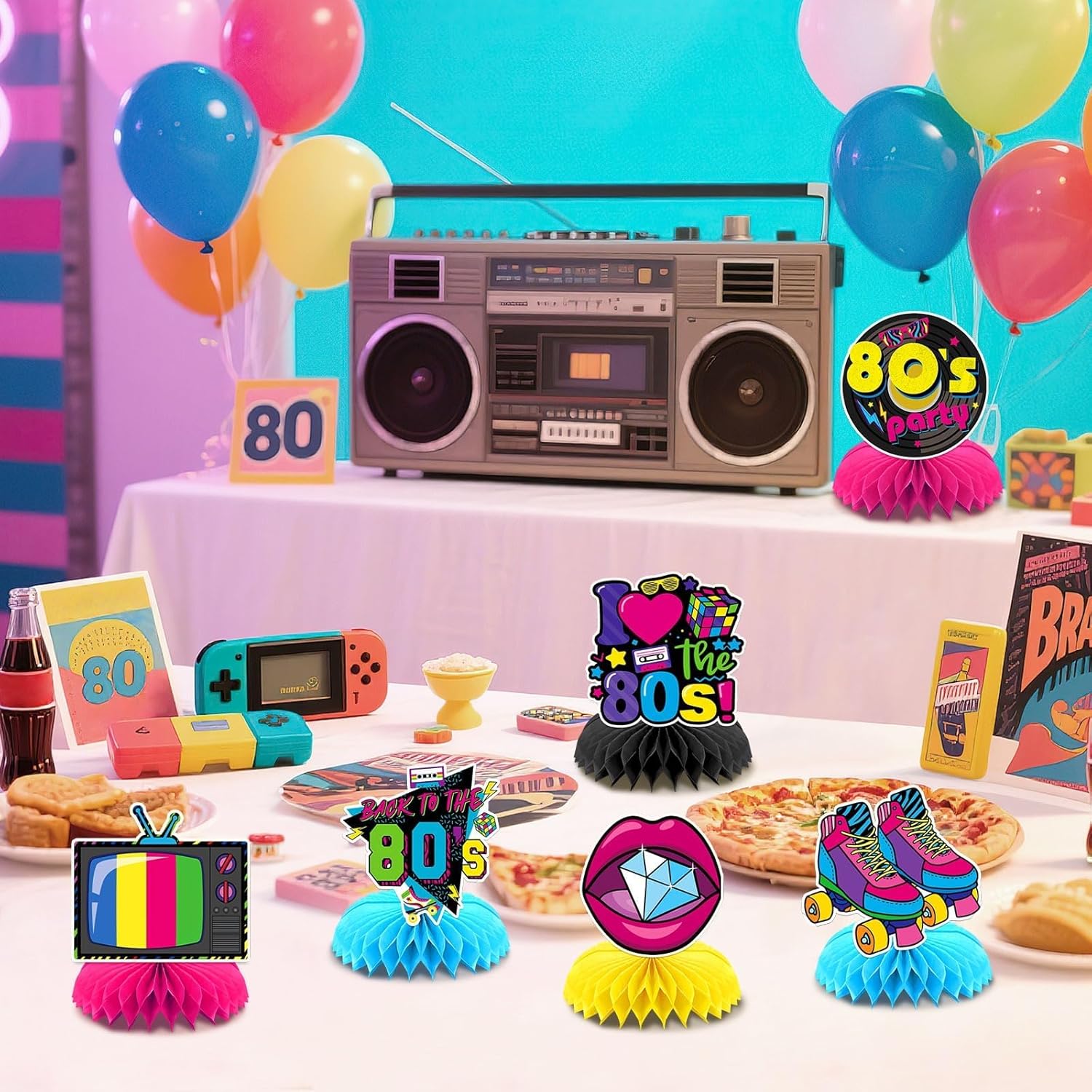 10 Pcs 80s Party Decorations, 1980s Table Honeycomb Centerpieces Back to the 80s Decor for Retro Party Photo Props Birthday Wedding Anniversary Favors Supplies - Image 4
