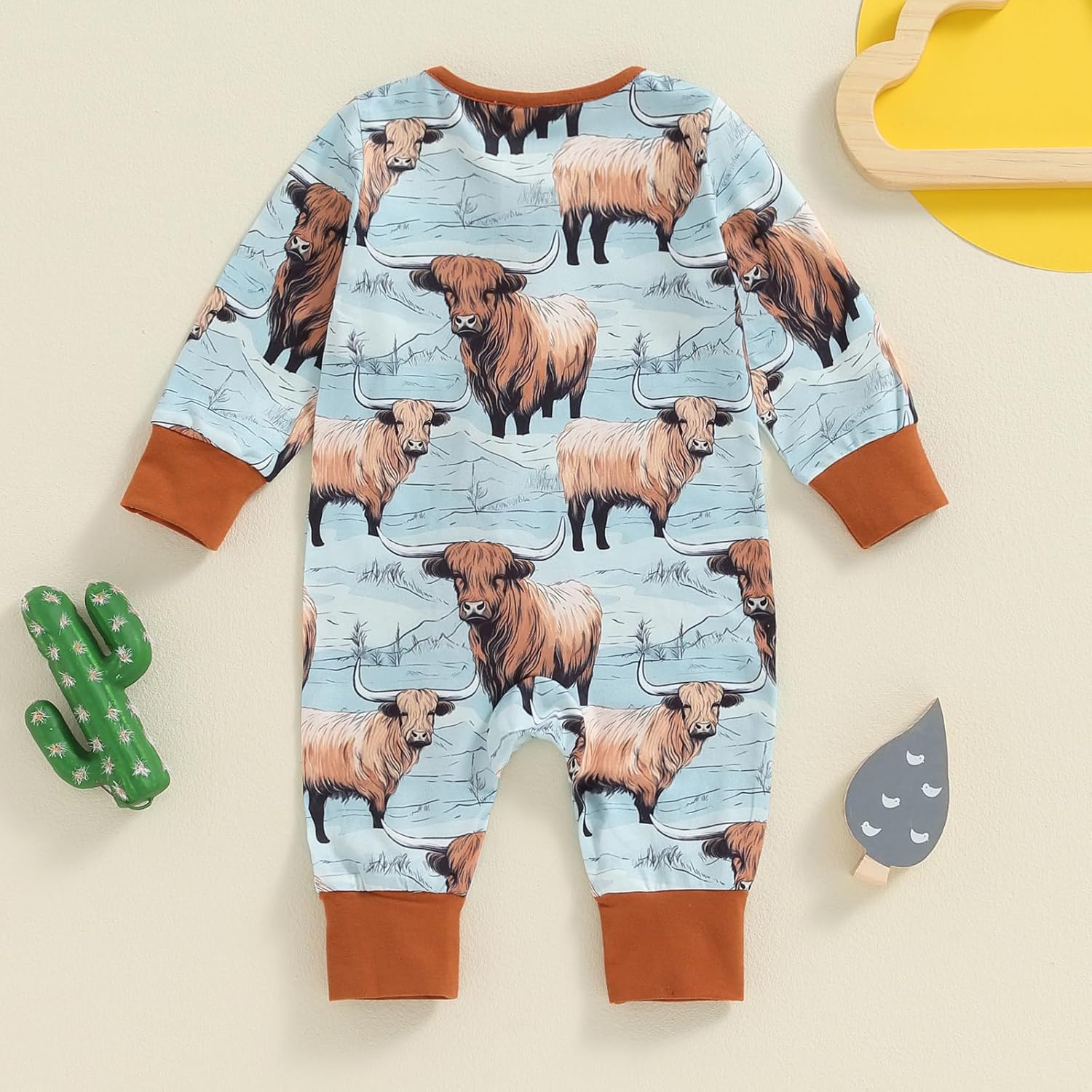 Western Baby Boy Clothes Fall Zipped Cowboy Romper Outfit Infant Cow Print One-piece Jumpsuit Overall Country Stuff - Image 3