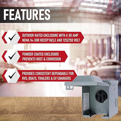 Miniatura 2 de Caja de toma de corriente de 50 amperios y 125250 voltios, cerrada con cerradura - para RV, cámper, autocaravana, remolque de viaje, autos