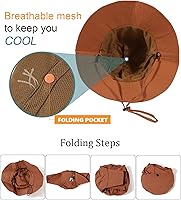 Vista 4 de Sombrero de pescador resistente al agua con protección solar UPF 50+ empacable con ala tipo boonie para mujeres y hombres, gorra ligera de verano