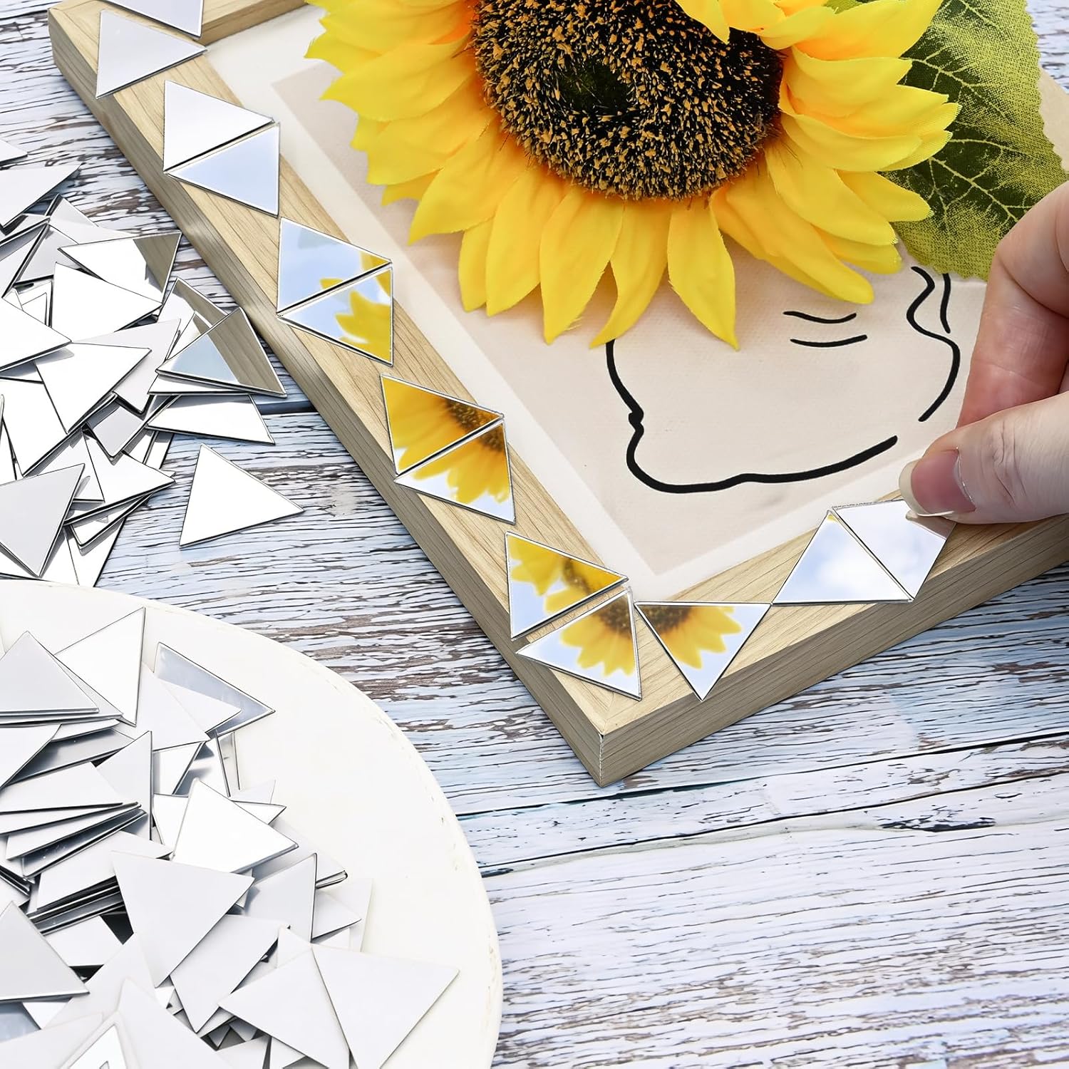 DARENYI 300Pcs Acrylic Mini Craft Mirrors Mosaic Tiles with Adhesive Backing, Ultra-Thin Triangle Self-Adhesive Mirror Pieces for Crafts, Jewelry Making, Backsplash, Home Wall Décor, 1 inch - Image 6