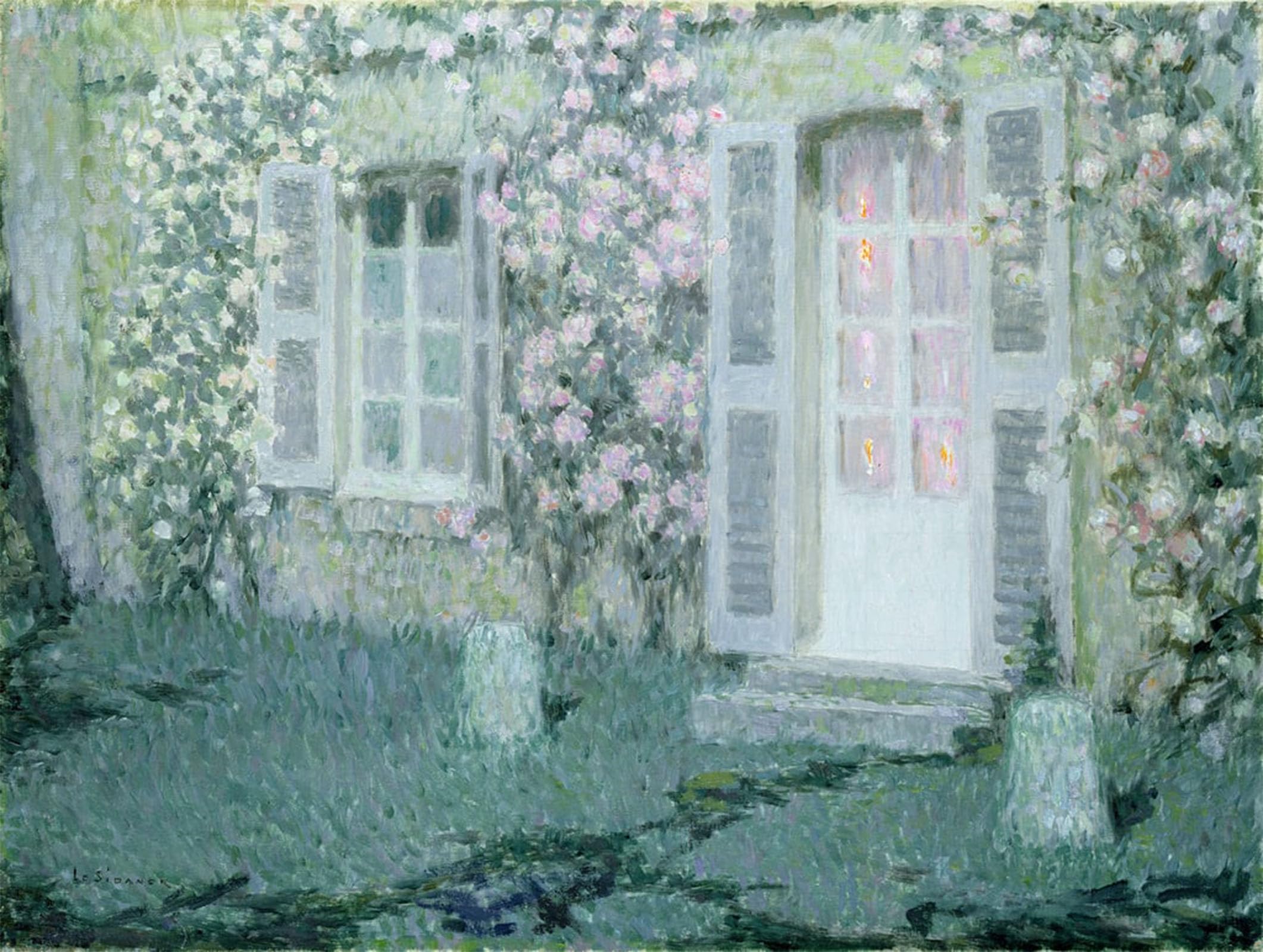 ARTXLXXBN Famous Art Print Poster Vintage Wall Art the House with Roses by Henri Eugene Augustin Le Sidaner Canvas Art Poster for Home Decor 60x90cm