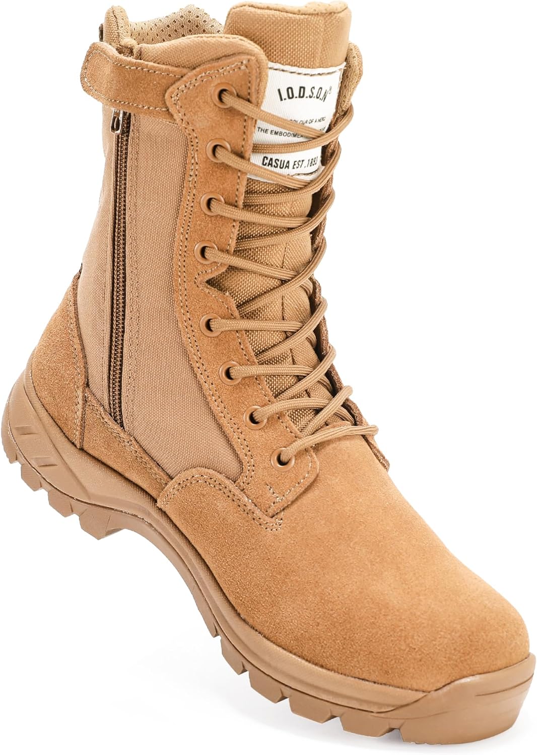 IODSON Men's Military Tactical Work Boots with Side Zipper, Puncture Resistant, Desert Combat, Army Jungle, 8 Inch Lightweight Hiking Boots