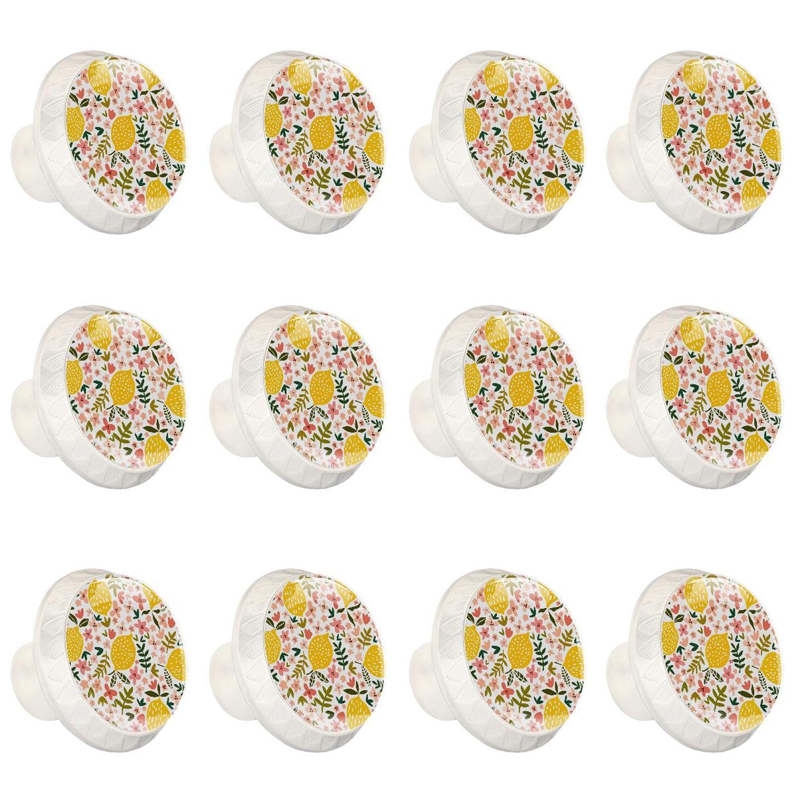 Poignée de placard ronde motif citron floral boutons de commode robustes en quincaillerie 12 pièces