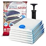 12 Pack Variety Vacuum Storage Bags for Comforters, Blankets & Clothes – Vacuum Sealed Compression Bags with Hand Pump – Space Saver Storage Bags for Bedding, Moving, Travel & Organization (6L & 6XL)