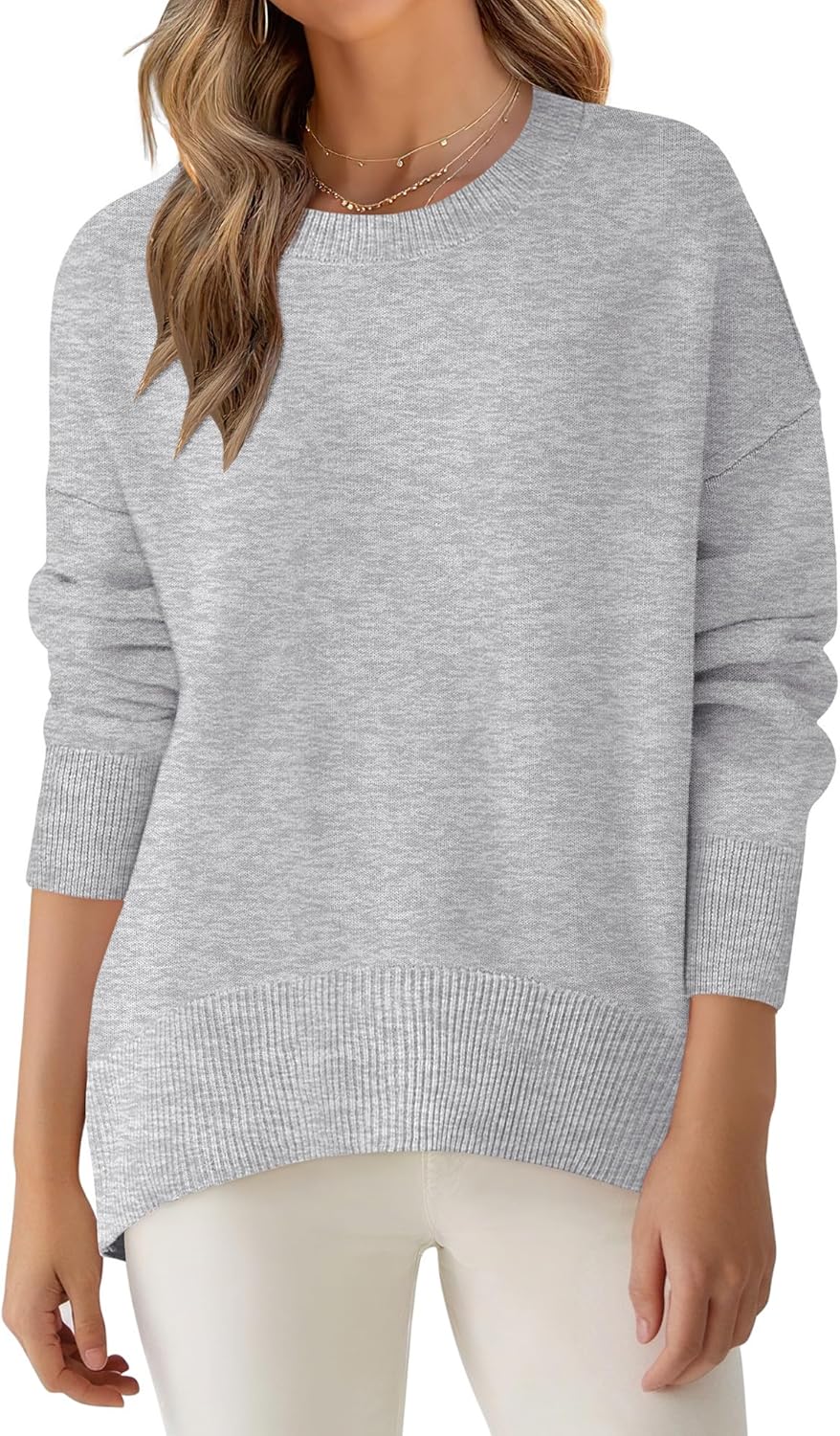 ANRABESS Sweaters for Women 2025 Fall Long Sleeve Casual Loose Fit Knitted High Low Hem Basic Pullover Sweater Tops