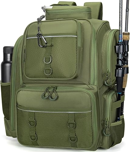 Miniatura 8 de Mochila para pesca, bolsa de pesca con soportes para cañas. Mochila de aparejos grande con materiales resistentes Negro,Camouflaje,Verde