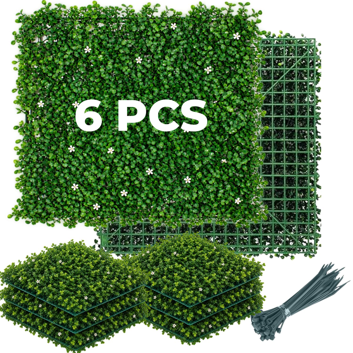 View 1 of [6 Pack] Artificial Grass Wall Decor | Boxwood Wall Panels | Fake Hedge