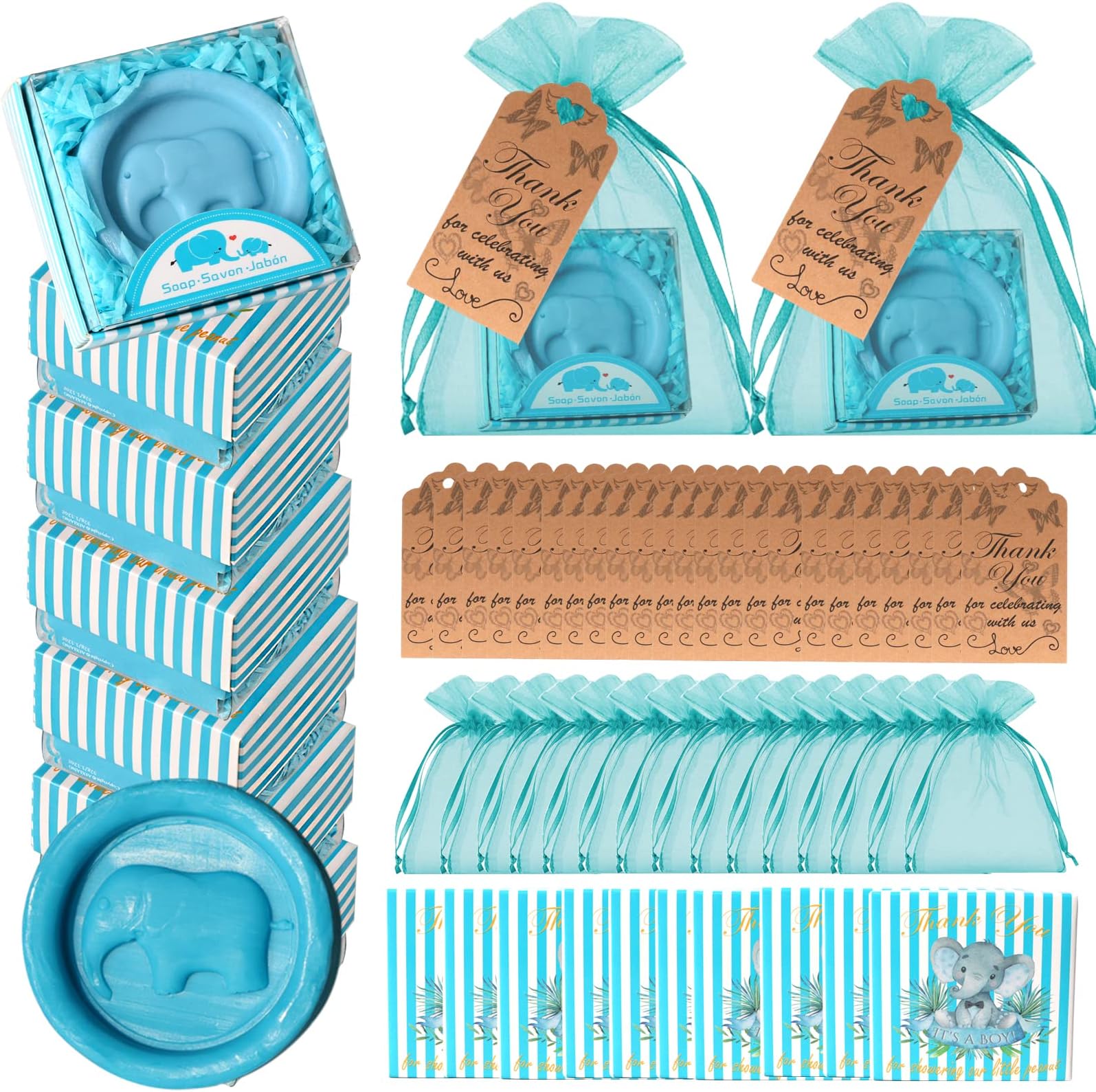 AIXIANG® Baby Shower Favors Handmade Little Elephant Scented Soap Favors with Blue Thanks Gift Box for Boys Baby Shower Favors and Decorations (48 Pack)