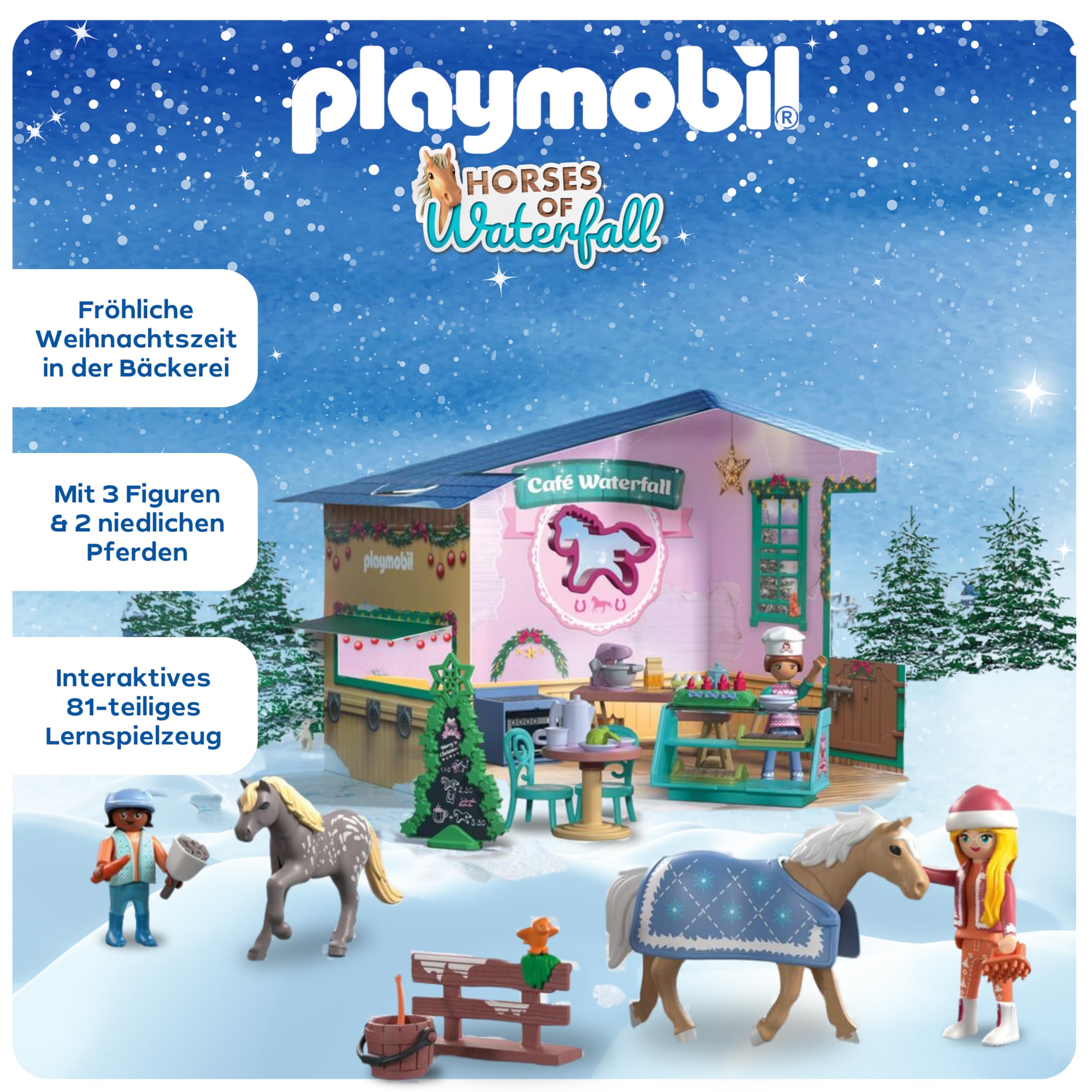 PLAYMOBIL | Adventskalendar | Horses of Waterfall | Weihnachtsbacken im Reitcafé | Adventskalender für Pferdefans | Mit täglichen Überraschungen & Zubehör | Für Kinder ab 4 Jahren | 71952