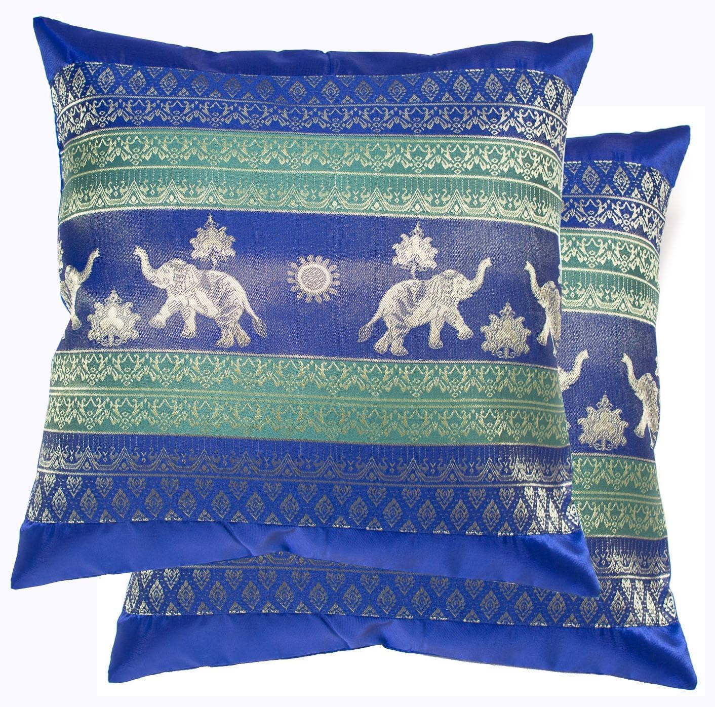 Print Elephant Sun Decorative Throw Pillow Covers Case Cushion Cover for Sofa Couch Chair Bed Back Zipper Insert Not Included 16 x 16 inches (Blue, 2)