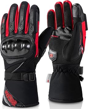BORLENI Winter Motorcycle Gloves for Men, CE Level 1 KP Protection, Touchscreen Windproof Waterproof Warm Riding Gloves with Carbon Fiber Shell for Cold Weather