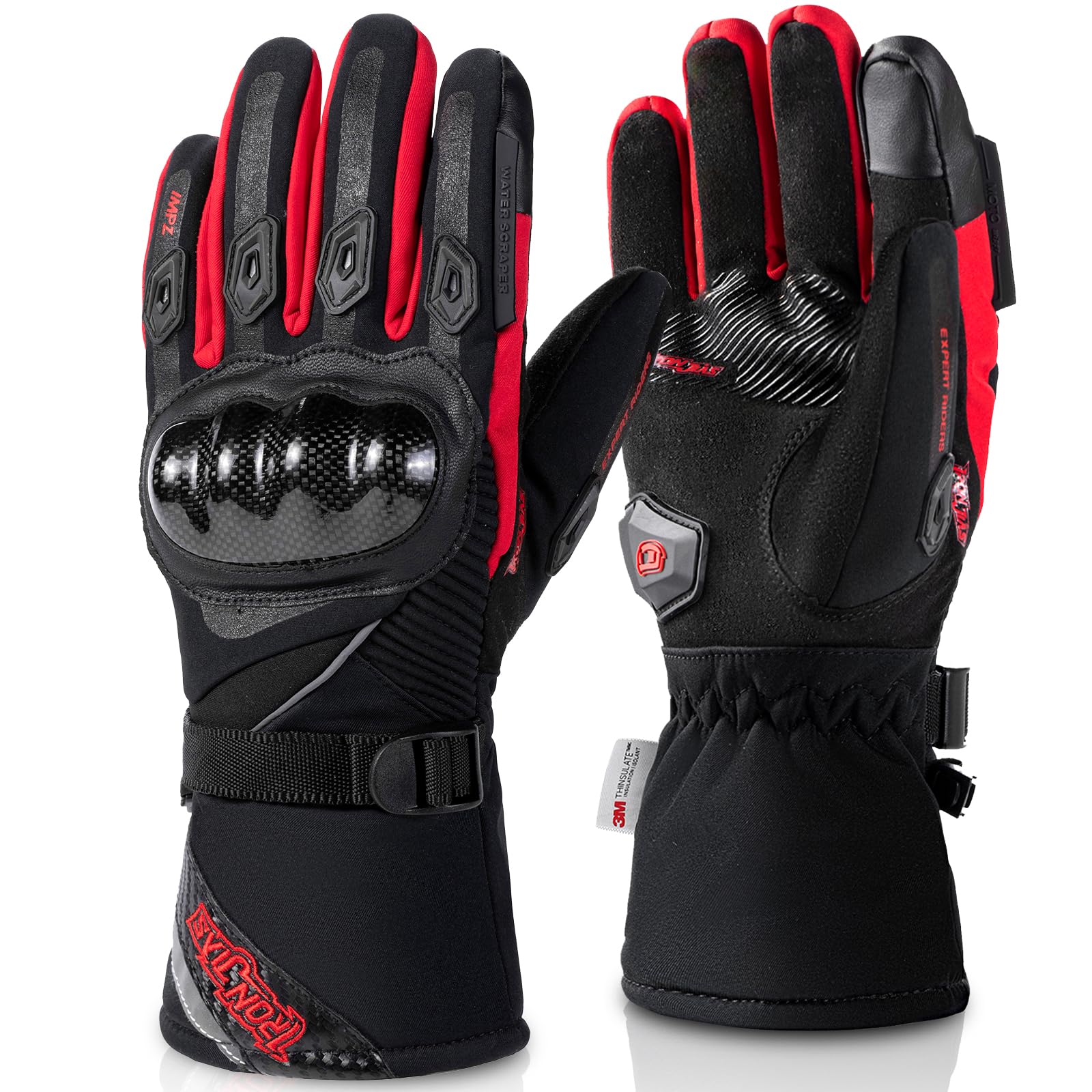 BORLENI Winter Motorradhandschuhe Herren mit CE-Level 1 KP, Motorrad Handschuhe Warm mit 3M Thinsulate, Wasserdicht Winddicht Winterhandschuhe mit Touchscreen & Kohlefaser Knöchelschutz, Größe M-XXL
