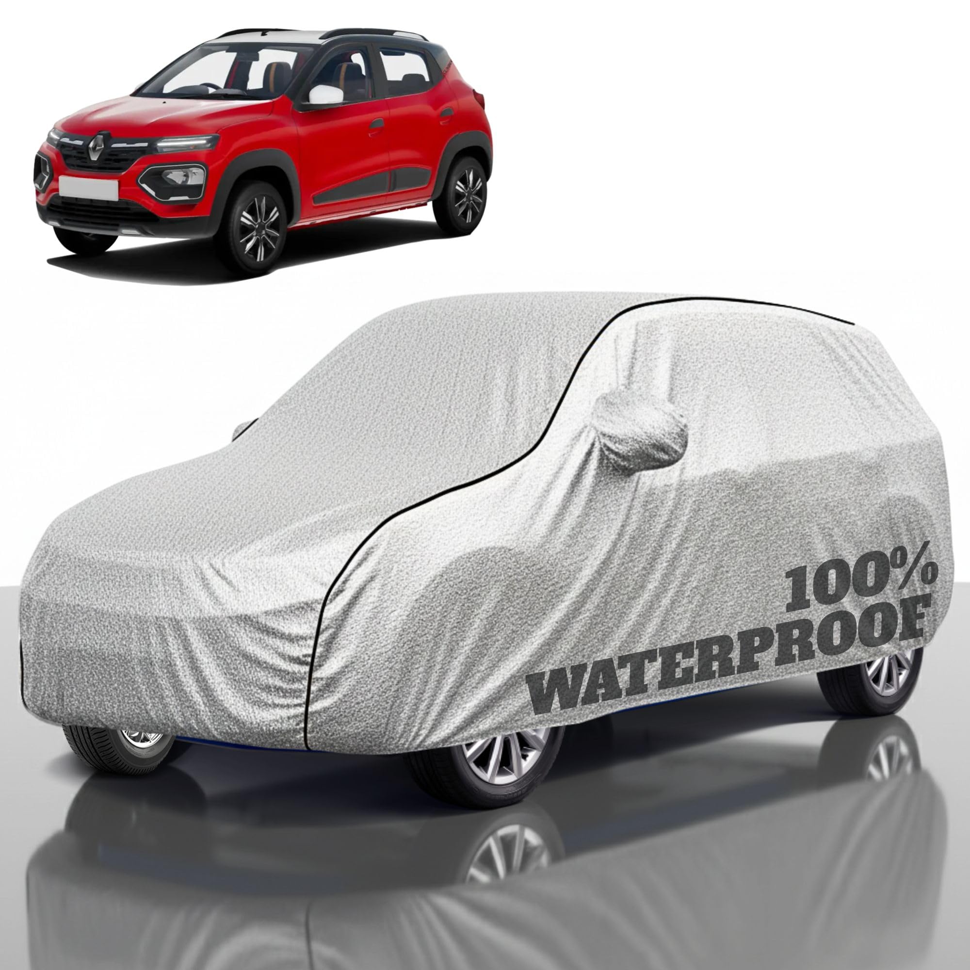 Premium Polyester Car Cover Kwid All-Weather Protection from Rain, Dust &amp; Sun | UV Resistant Fabric | Full Body Secure Fit for Outdoor &amp; Indoor Parking Silver