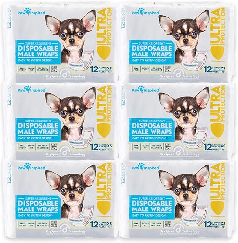 Vista 10 de Paw Inspired Envolturas para perros machos, pañales desechables para perros Bandas para el vientre para perros pequeños, medianos y grandes