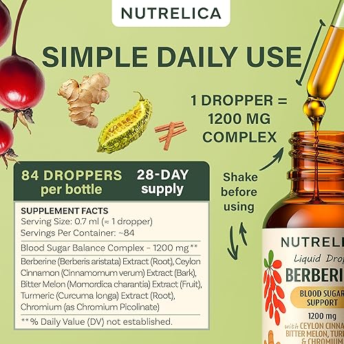 Miniatura 6 de Berberina con canela de Ceilán, melón amargo, cúrcuma y cromo, equilibrio de azúcar en sangre y metabolismo de la glucosa, 1200 mg, sin azúcar,